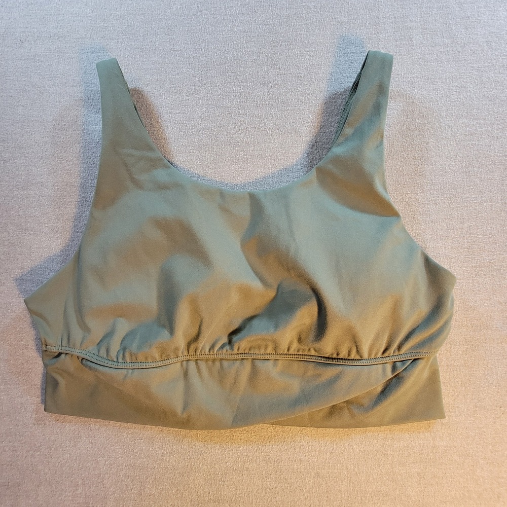 Danskin‎ Sports Bra Women Large Green Excellent Scoop Neck Crossover Hem